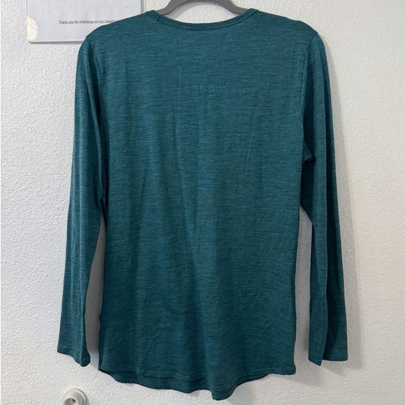 SEGMENTS Top Womens L Teal Merino Wool Long Sleeve V Neck Gorpcore Hiking Nature - Picture 3 of 5